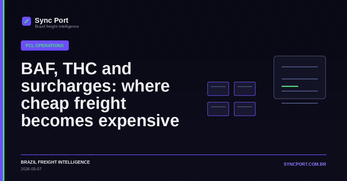Sync Port editorial cover for BAF, THC and surcharges: where cheap freight becomes expensive
