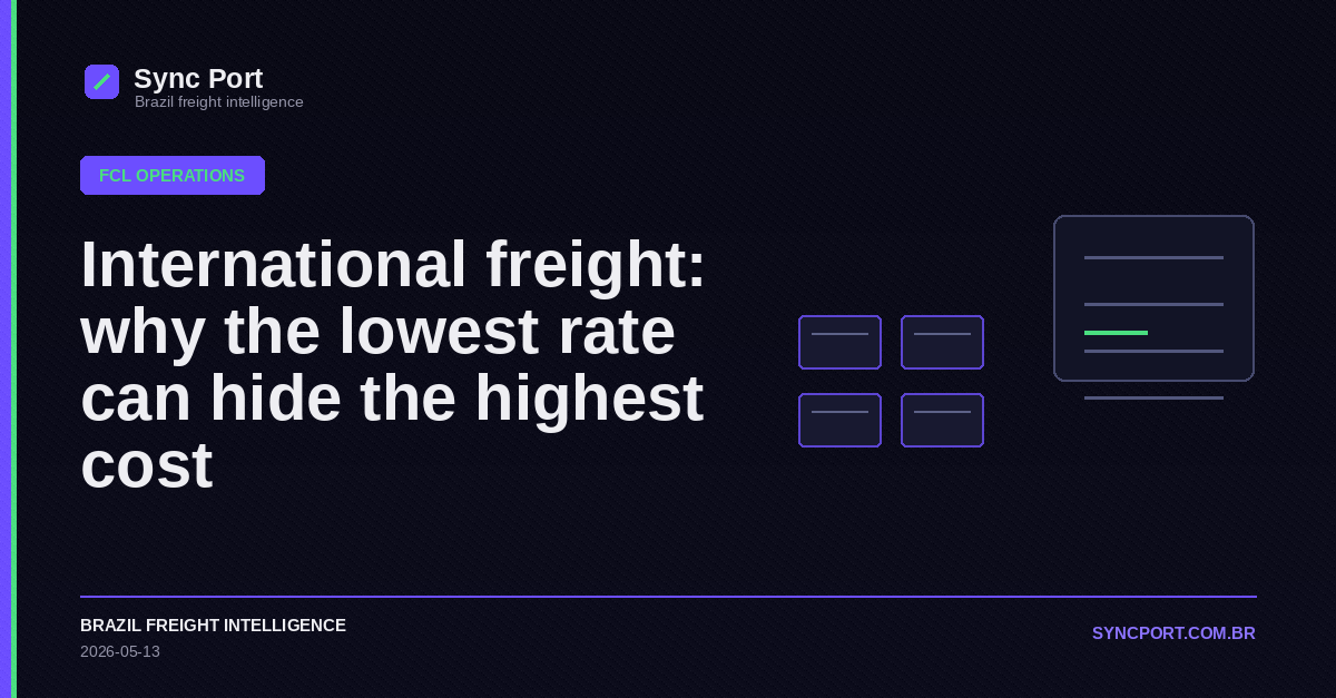 Sync Port editorial cover for International freight: why the lowest rate can hide the highest cost