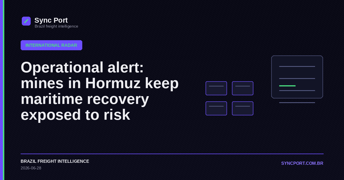 Sync Port editorial cover for Operational alert: mines in Hormuz keep maritime recovery exposed to risk