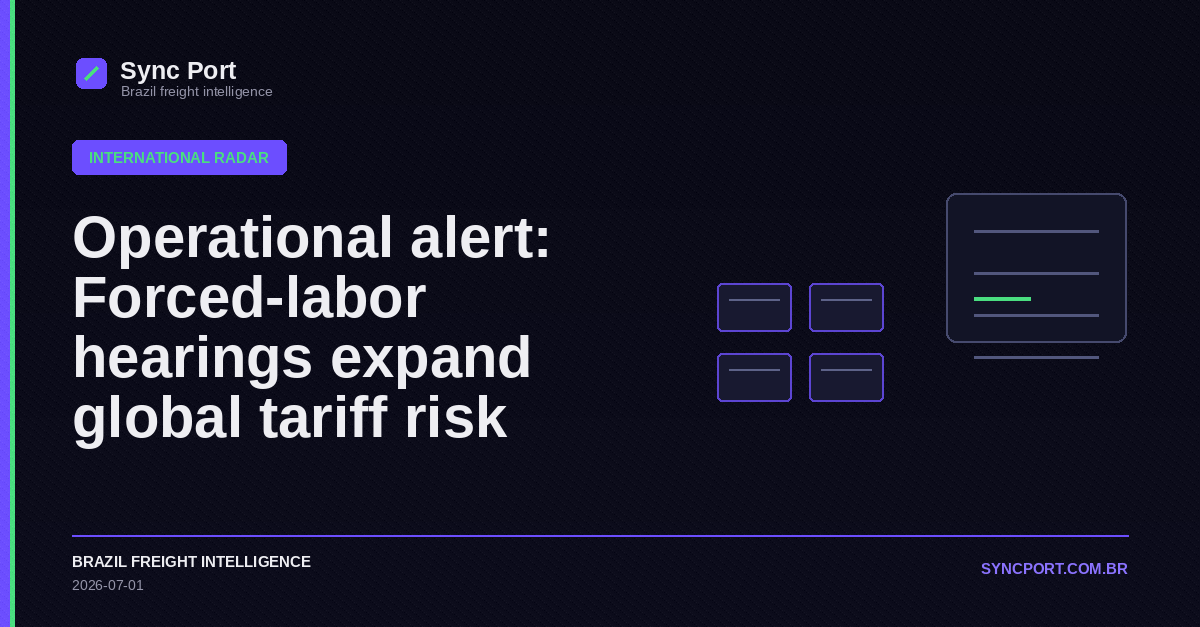 Sync Port editorial cover for Operational alert: Forced-labor hearings expand global tariff risk