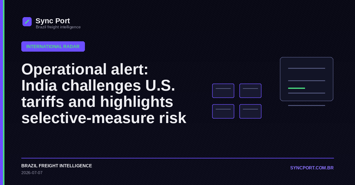 Sync Port editorial cover for Operational alert: India challenges U.S. tariffs and highlights selective-measure risk
