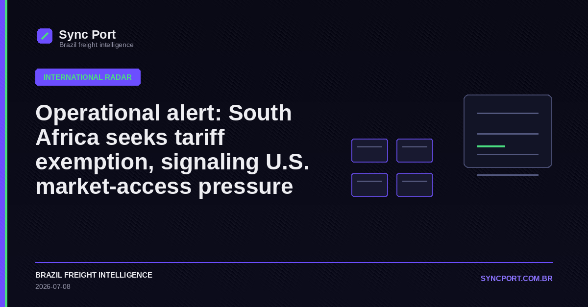Sync Port editorial cover for Operational alert: South Africa seeks tariff exemption, signaling U.S. market-access pressure