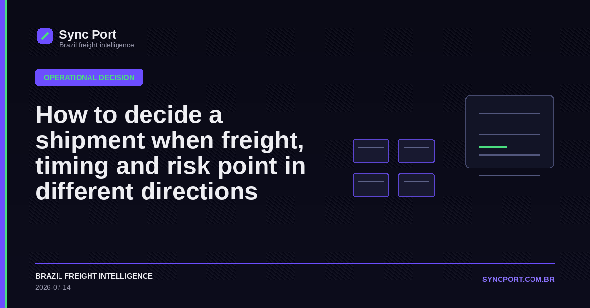 Sync Port editorial graphic for How to decide a shipment when freight, timing and risk point in different directions