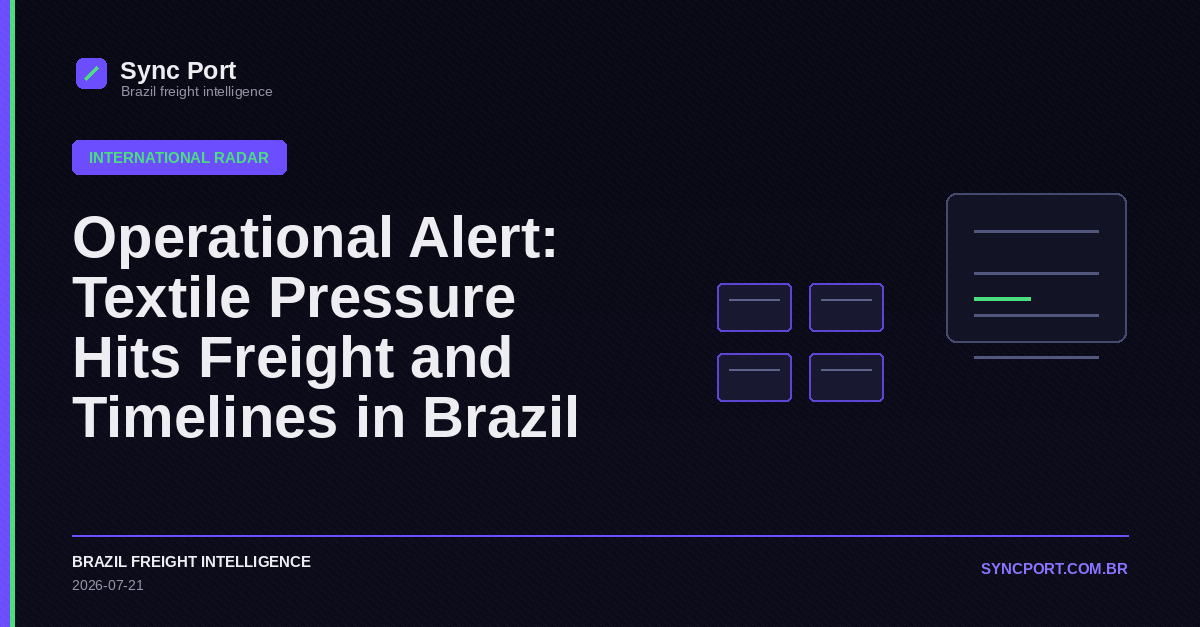 Sync Port hybrid editorial graphic for Operational Alert: Textile Pressure Hits Freight and Timelines in Brazil