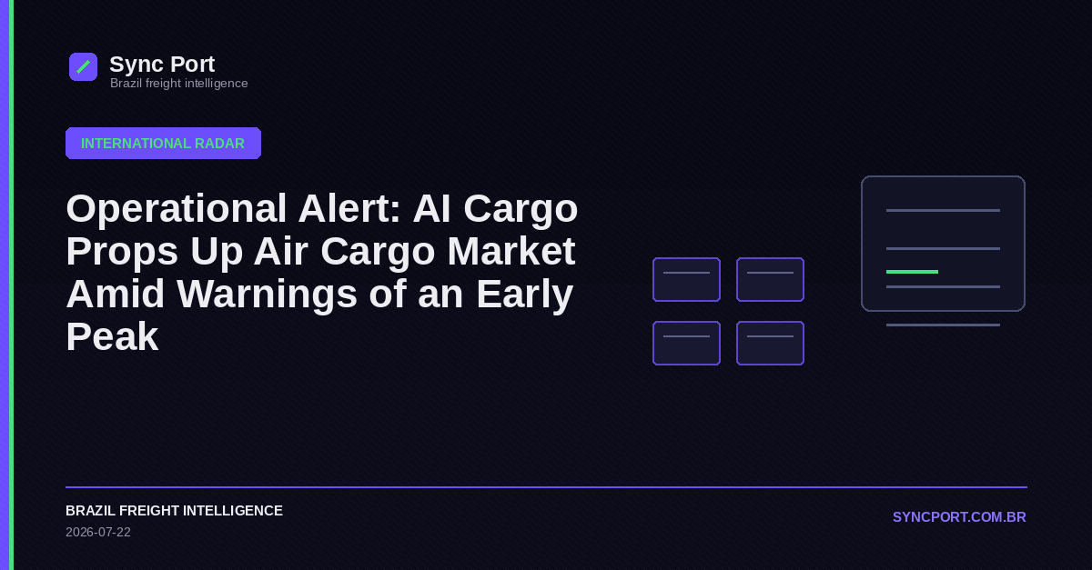 Sync Port hybrid editorial graphic for Operational Alert: AI Cargo Props Up Air Cargo Market Amid Warnings of an Early Peak