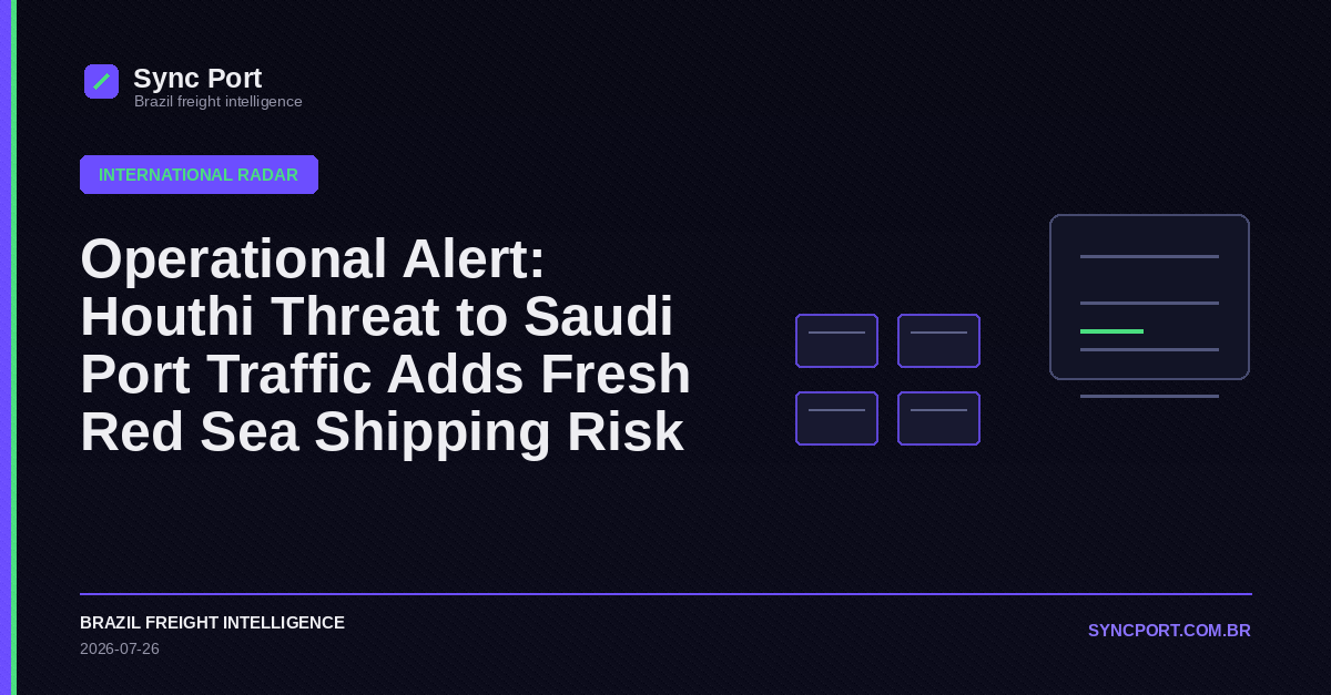 Sync Port hybrid editorial graphic for Operational Alert: Houthi Threat to Saudi Port Traffic Adds Fresh Red Sea Shipping Risk