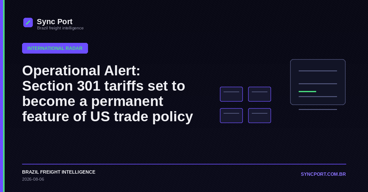 Sync Port hybrid editorial graphic for Operational Alert: Section 301 tariffs set to become a permanent feature of US trade policy