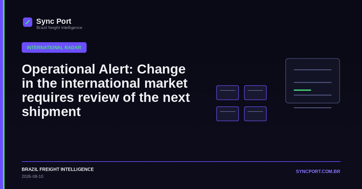Sync Port hybrid editorial graphic for Operational Alert: Change in the international market requires review of the next shipment